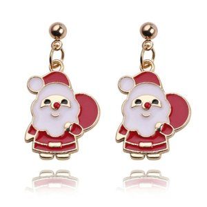 Santa Claus Red Gold Christmas Drop Earrings